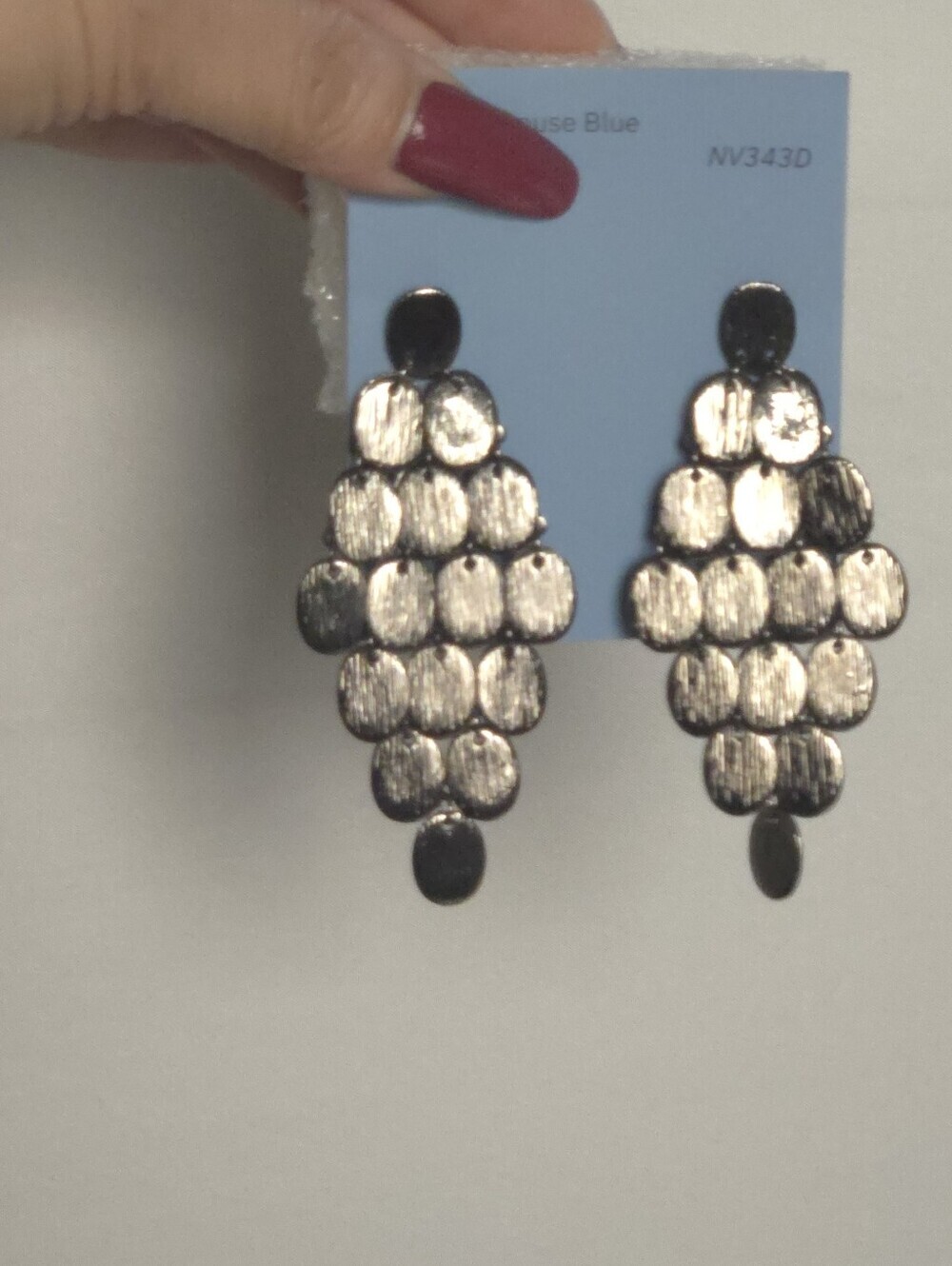 Vintage Black Textured Disc Drop Earrings - Picture 2 of 16